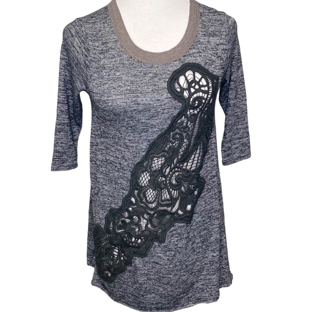Free People Grey Black Slub Blouse
